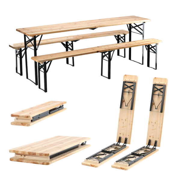 GARDEN LINE Zložljiv vrtni set z mizo in klopmi – natur