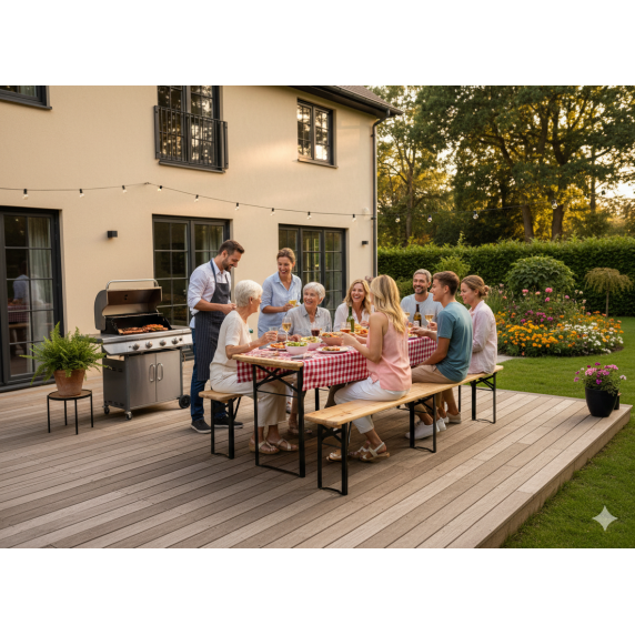 GARDEN LINE Zložljiv vrtni set z mizo in klopmi – natur