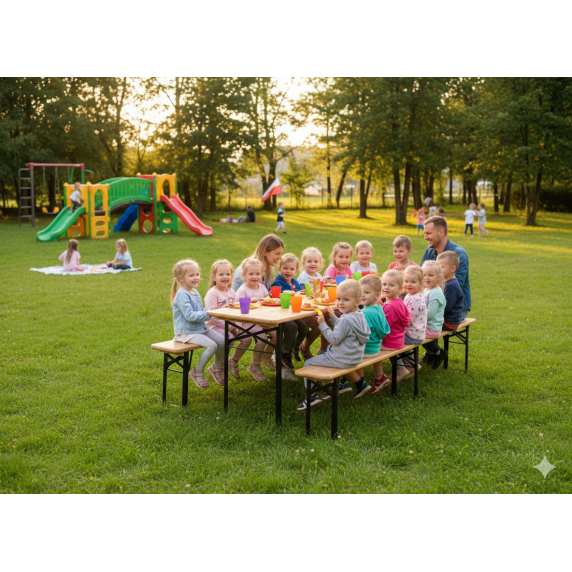 GARDEN LINE Zložljiv vrtni set z mizo in klopmi – natur