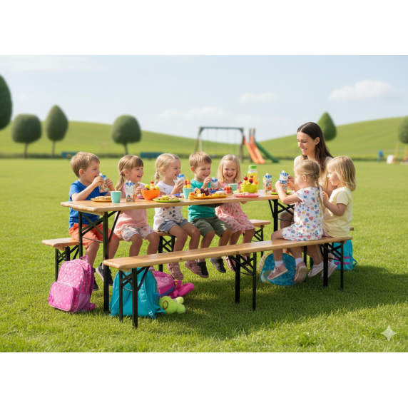 GARDEN LINE Zložljiv vrtni set z mizo in klopmi – natur