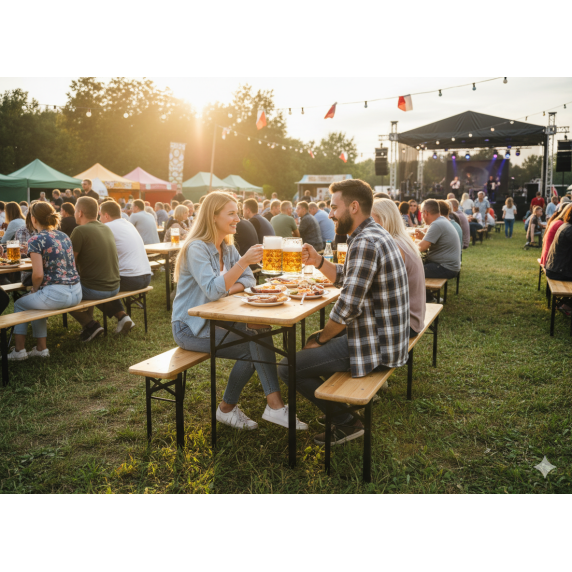 GARDEN LINE Zložljiv vrtni set z mizo in klopmi – natur