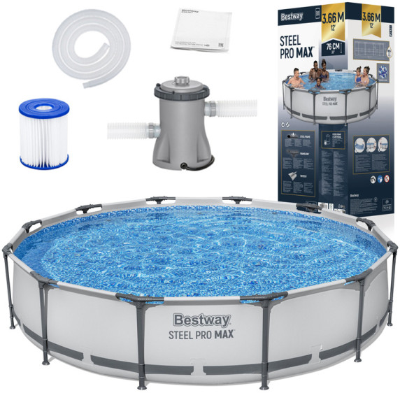 Piscină cu cartuș de filtrare - 366x76 cm - BESTWAY 56416 Steel Pro Max