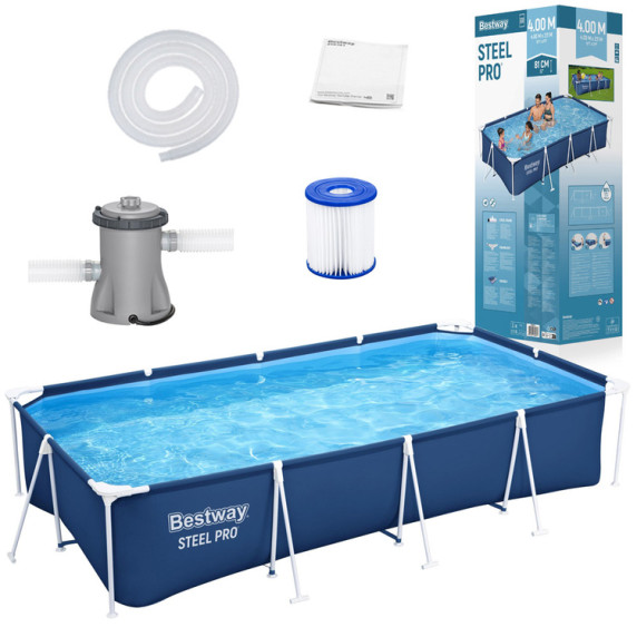 Piscină cu filtru - 400x211x81 cm - BESTWAY 56424 Steel Pro
