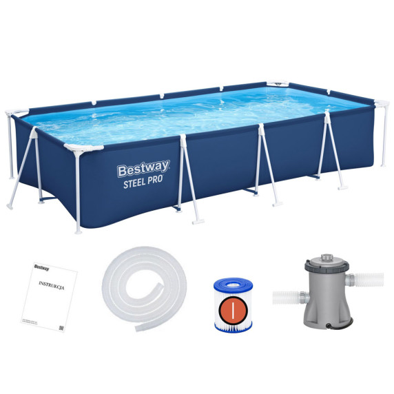 Piscină cu filtru - 400x211x81 cm - BESTWAY 56424 Steel Pro