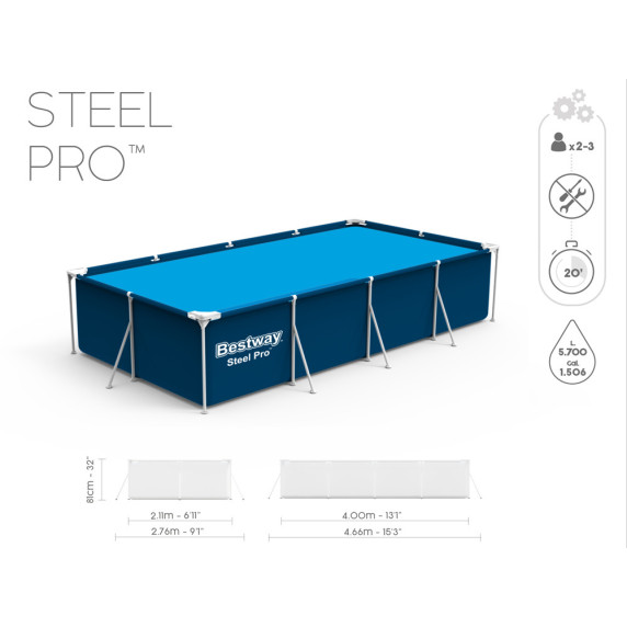 Piscină cu filtru - 400x211x81 cm - BESTWAY 56424 Steel Pro