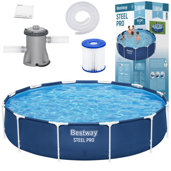Medence papírszűrős vízforgatóval 366x76cm BESTWAY 56681 Steel Pro