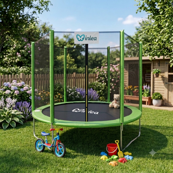 INLEA PREMIUM Jump Trambulină 180 cm cu plasă de protecție exterioară – verde deschis
