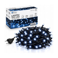 Hidegfehér beltéri és kültéri LED fényfüzér, 100 LED, 5 m (3 m tápkábel) - 
