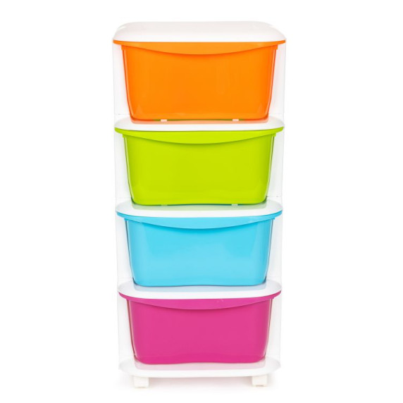 Raft de depozitare din plastic cu 4 nivele - diferite culori
