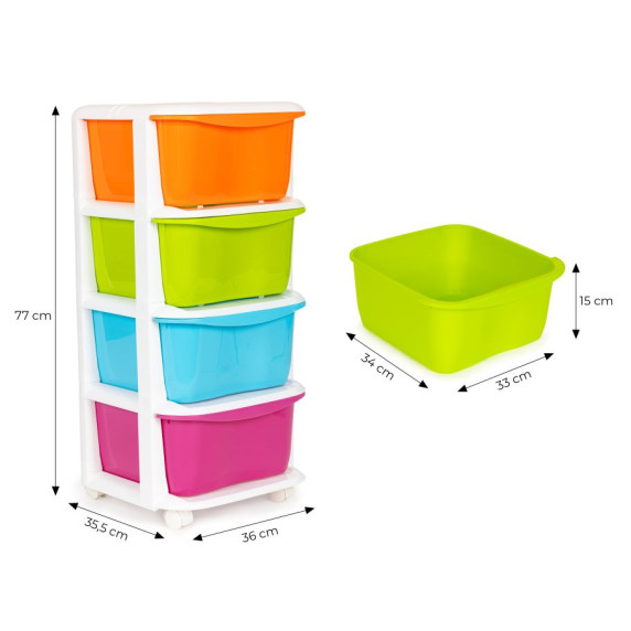 Raft de depozitare din plastic cu 4 nivele - diferite culori