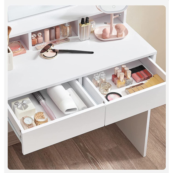 INLEA Toaletný stolík CHLOE so zrkadlom, LED osvetlením (LED pasiky) - biely