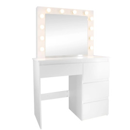INLEA Masă de toaletă ZYRA cu iluminare LED cu becuri și 4 sertare  – Alb - 