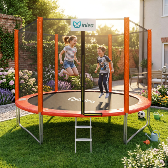 INLEA PREMIUM Jump Trambulină 305 cm cu plasă de siguranță exterioară - portocaliu