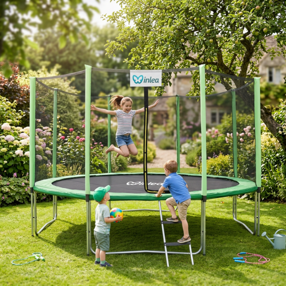 INLEA PREMIUM Jump Trambulin külső védőhálóval 366 cm - világoszöld