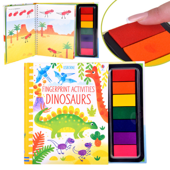 Kreatívna kniha na maľovanie prstami 64 strán 7 farieb DINOSAURUS Fingerprint Activities