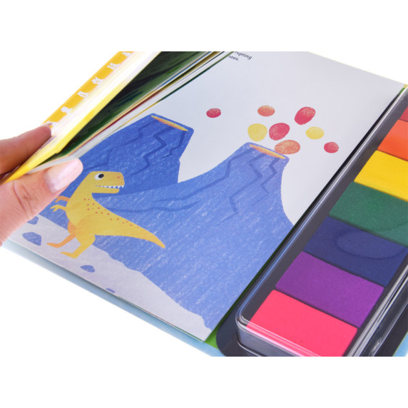 Kreatívna kniha na maľovanie prstami 64 strán 7 farieb DINOSAURUS Fingerprint Activities