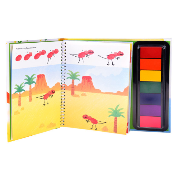 Kreatívna kniha na maľovanie prstami 64 strán 7 farieb DINOSAURUS Fingerprint Activities