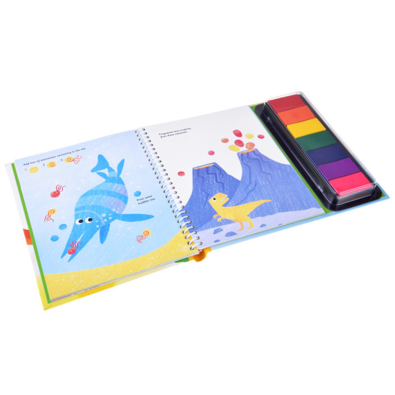 Kreatívna kniha na maľovanie prstami 64 strán 7 farieb DINOSAURUS Fingerprint Activities