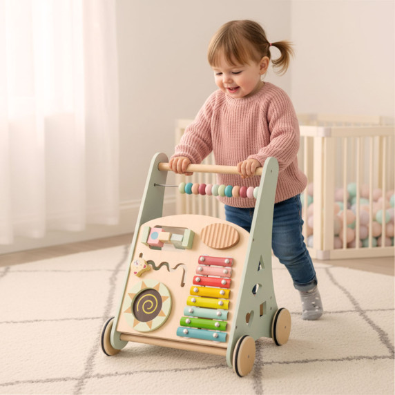 Fa oktató járássegítő számolóval, formaválogatóval és cintányérokkal - Kék