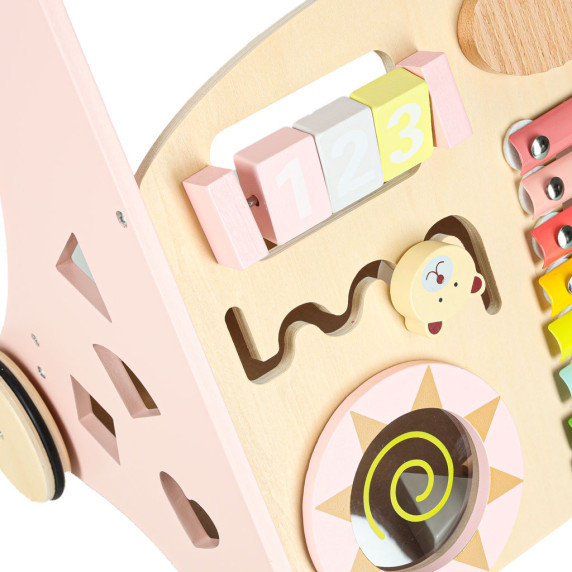 Fa oktató járássegítő számolóval, formaválogatóval és cintányérokkal - Rózsaszín