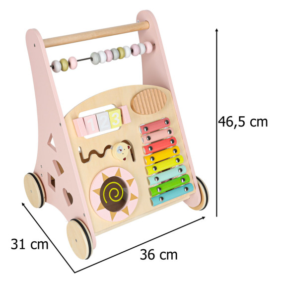 Fa oktató járássegítő számolóval, formaválogatóval és cintányérokkal - Rózsaszín