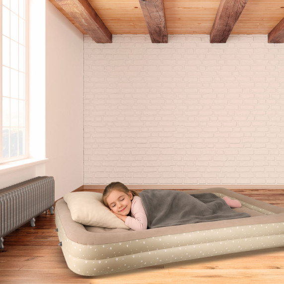 Nafukovacia posteľ dvojdielna, nafukovací matrac pre deti 140 x 90 x 20 cm - sivý