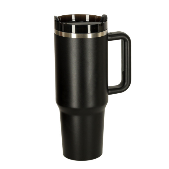 Termohrnček so slamkou a rúčkou 1200 ml - čierny