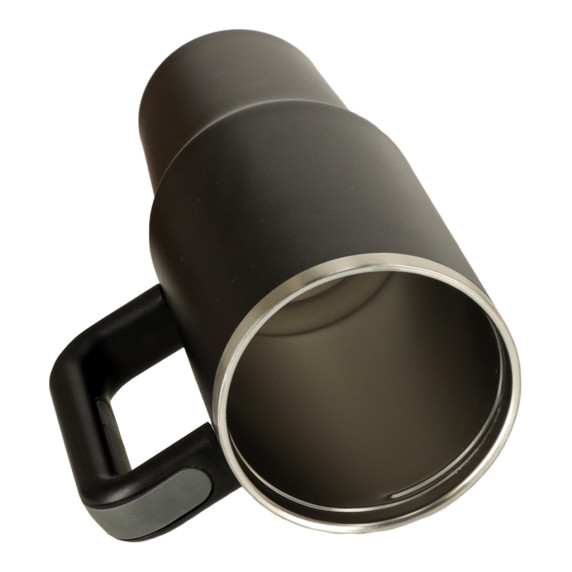 Termohrnček so slamkou a rúčkou 1200 ml - čierny