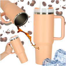 Termohrnček so slamkou a rúčkou 1200 ml - ružová - 