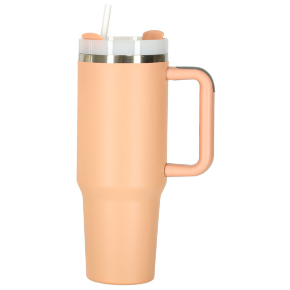 Termohrnček so slamkou a rúčkou 1200 ml - ružová
