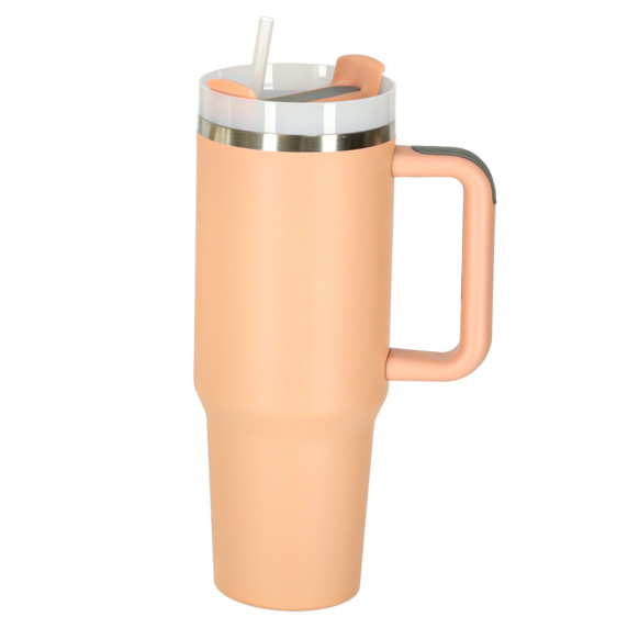 Termohrnček so slamkou a rúčkou 1200 ml - ružová