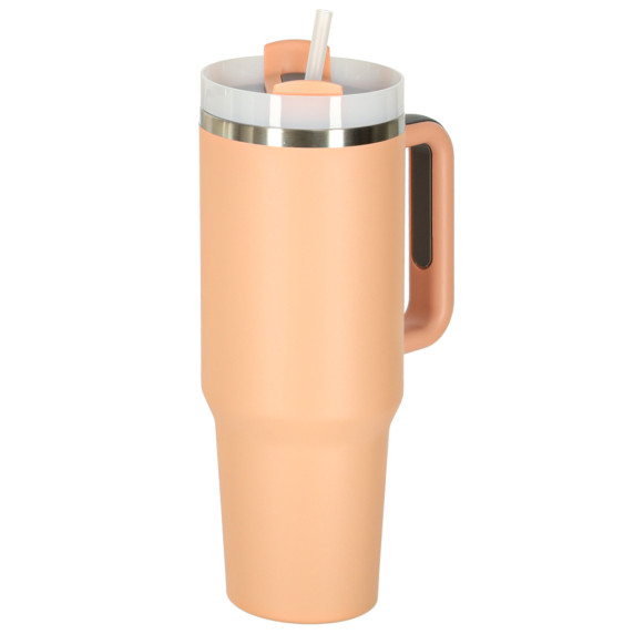Termohrnček so slamkou a rúčkou 1200 ml - ružová