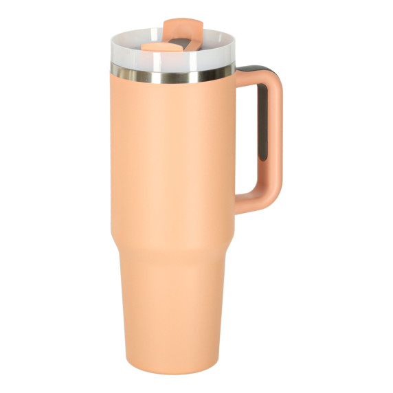 Termohrnček so slamkou a rúčkou 1200 ml - ružová