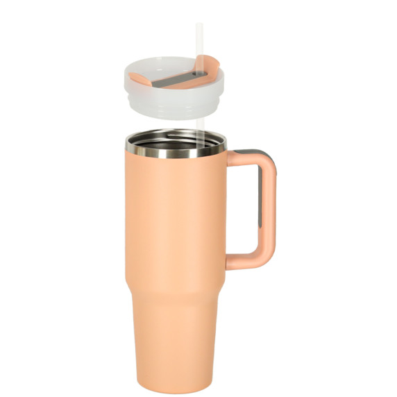 Termohrnček so slamkou a rúčkou 1200 ml - ružová