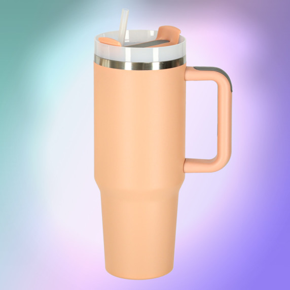 Termohrnček so slamkou a rúčkou 1200 ml - ružová