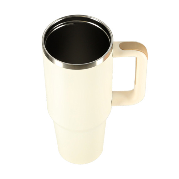 Termohrnček so slamkou a rúčkou 1200 ml - béžový