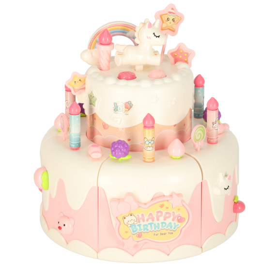 Tort aniversar de feliat cu melodie, 16 piese – ROTATING MUSIC CAKE – roz
