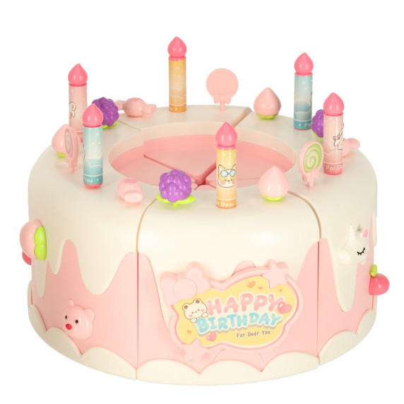 Tort aniversar de feliat cu melodie, 16 piese – ROTATING MUSIC CAKE – roz
