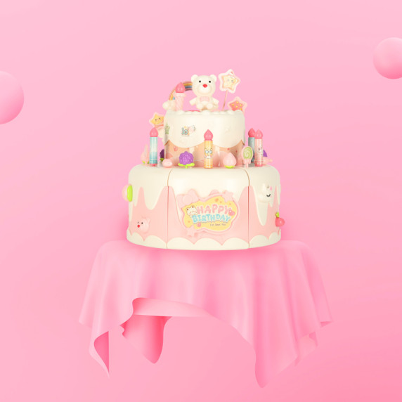Tort aniversar de feliat cu melodie, 16 piese – ROTATING MUSIC CAKE – roz