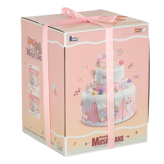 Tort aniversar de feliat cu melodie, 16 piese – ROTATING MUSIC CAKE – roz