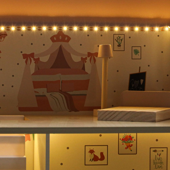 Drevený domček pre bábiky 70 cm s LED osvetlením LULILO Peonio - ružový