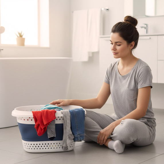 Összecsukható szilikon szennyestartó kosár 32 liter 51x40x30 cm