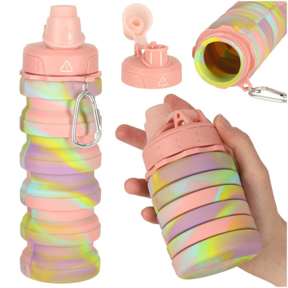 Összecsukható szilikon vizes palack, kulacs 500 ml Inlea4Home - Szivárványszínű