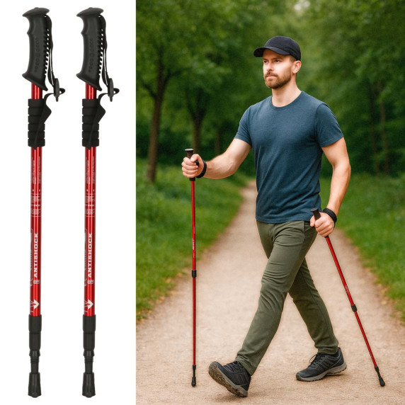 Bețe Nordic Walking pliabile – 2 bucăți – culoare roșie