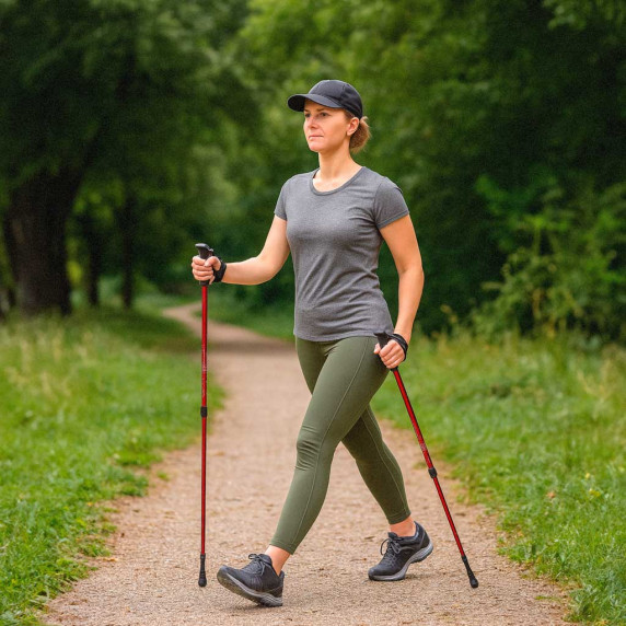 Bețe Nordic Walking pliabile – 2 bucăți – culoare roșie