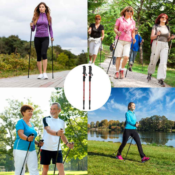 Bețe Nordic Walking pliabile – 2 bucăți – culoare roșie