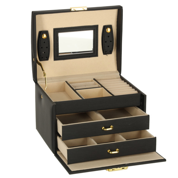 Ékszertartó doboz fiókokkal Inlea4Fun JEWELLERY BOX - Fekete