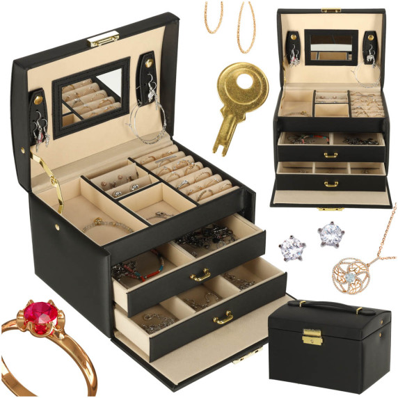 Ékszertartó doboz fiókokkal Inlea4Fun JEWELLERY BOX - Fekete