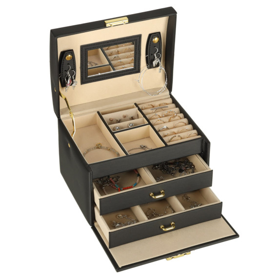Ékszertartó doboz fiókokkal Inlea4Fun JEWELLERY BOX - Fekete