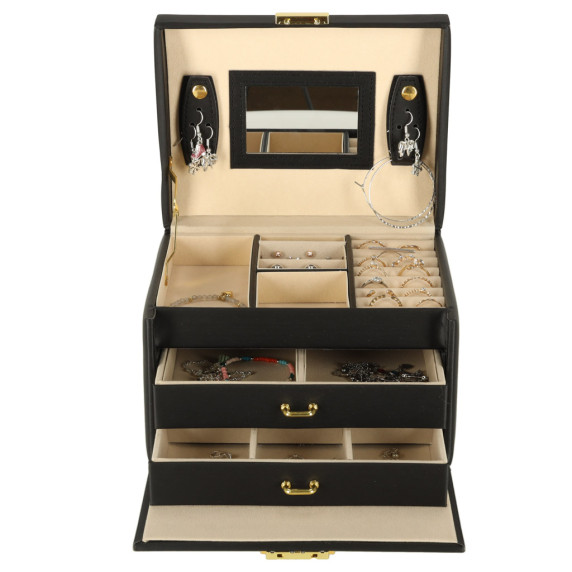 Ékszertartó doboz fiókokkal Inlea4Fun JEWELLERY BOX - Fekete